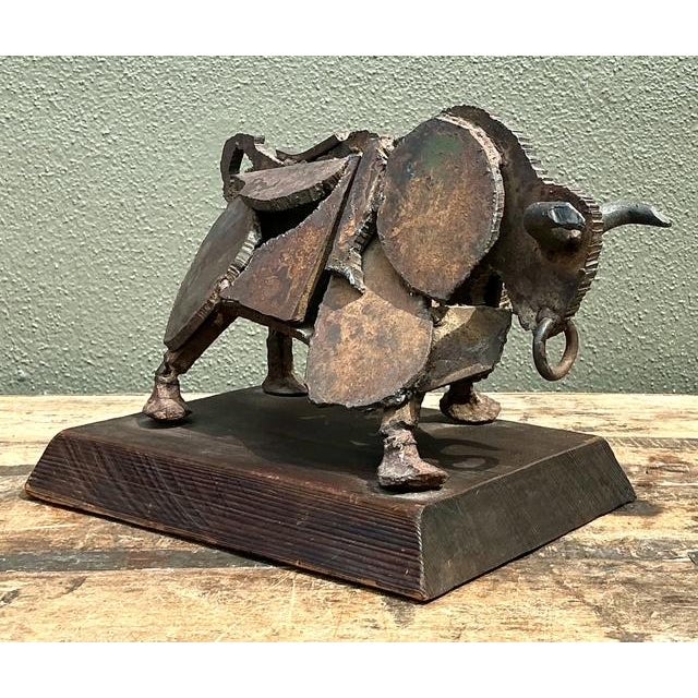 Vintage 1971 Brutalist Torch Cut Steel Bull For Sale - Image 10 of 12