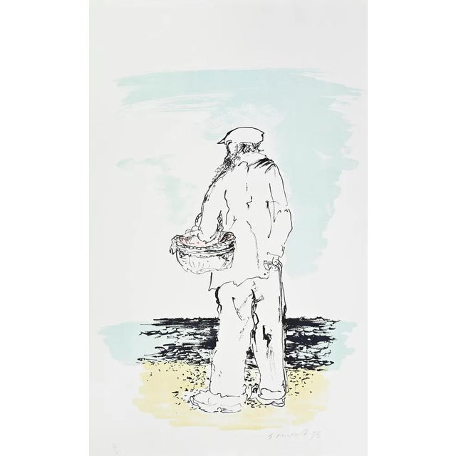 Giovanni Omiccioli, The Fisherman, Lithograph, 1975 For Sale