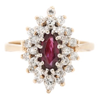 0.83ctw Ruby and Diamond Cocktail Ring, 14k Yellow Gold, Ring Size 4 For Sale