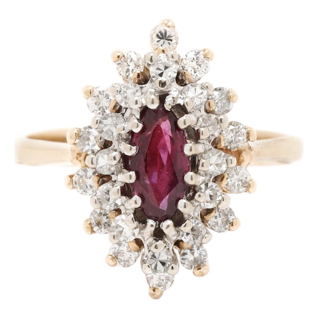 0.83ctw Ruby and Diamond Cocktail Ring, 14k Yellow Gold, Ring Size 4 For Sale