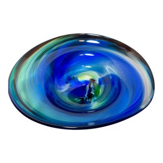 Early Caleb Siemon Signed Art Glass Centerpiece Bowl – Dated 2000 For Sale