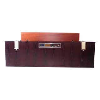 Italian Double Bed Headboard Equipped with Radio Lights and Bedside Tables, 1970s, Set of 3 For Sale