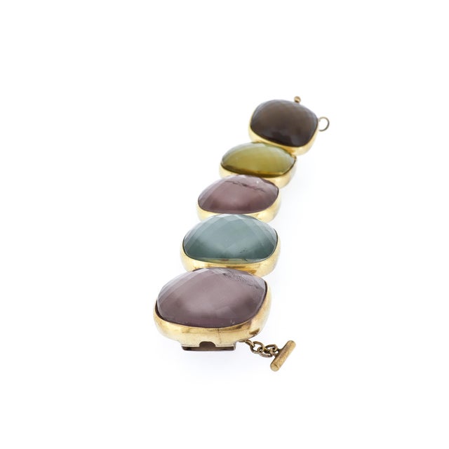 Vintage Steve Vaubel Square Stone on Bezel With Inlayed Oval Connection Bracelet For Sale - Image 15 of 16