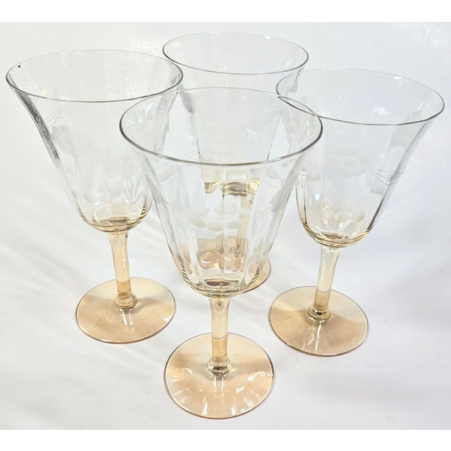 Champagne Etched Goblets- Set of Four For Sale - Image 9 of 12