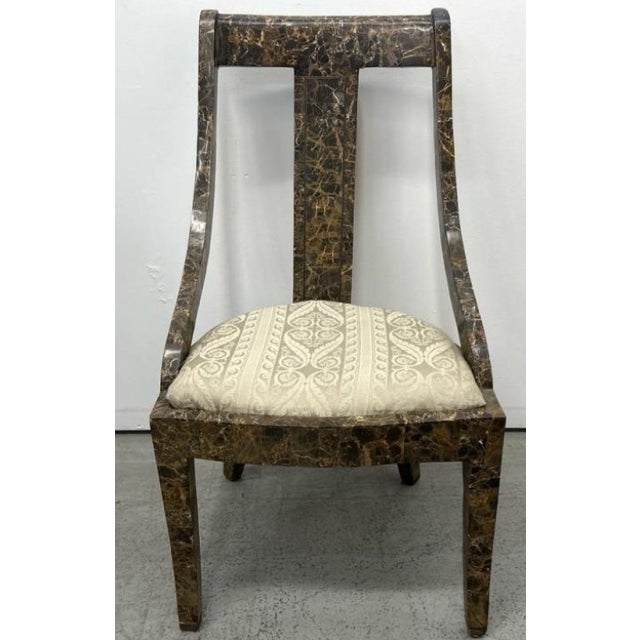 Wood Hollywood Regency Tessellated Stone Writing Desk & Matching Klismos Chair Used in "Angel" & "Pam & Tommy" For Sale - Image 7 of 10