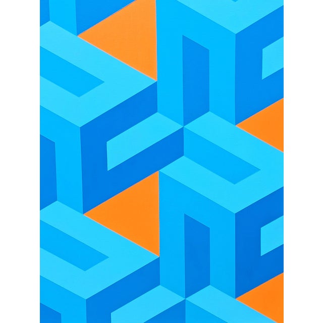 Austin Magruder Contemporary Orange & Blue Colorful Tessellated Geometric Abstract Painting, 2024 For Sale In Houston - Image 6 of 10