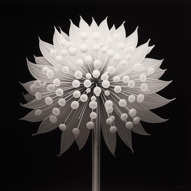 20' X 20' - 'Allium Ostrowskianum' Flower - Black and White Limited Edition Botanical Photography Print, Unframed For Sale