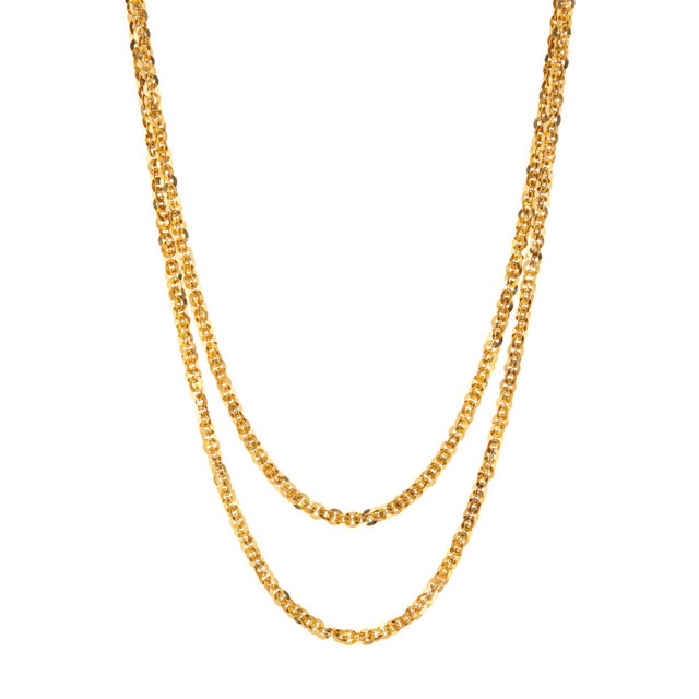 Stylish antique Portuguese fancy link necklace crafted in 19k yellow gold (circa 1888 to 1937). Crafted in bright buttery...