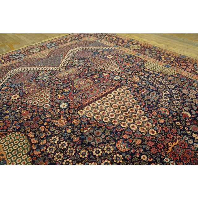 1900s Blue Navy Medallion Floral Antique Persian Kerman Rug 4'10'' X 8'4'' Handknotted Wool Carpet For Sale - Image 9 of 16