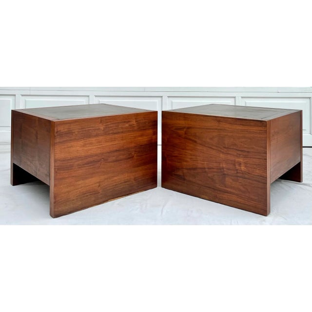Brown Vintage Baughman-Style Wood Side Tables With Metallic Top For Sale - Image 8 of 13