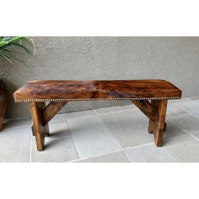 Circa 2000 Western Chic Hair-on-Hide Ranch-Style Accent Bench With Brass Nailhead Trim For Sale - Image 18 of 18