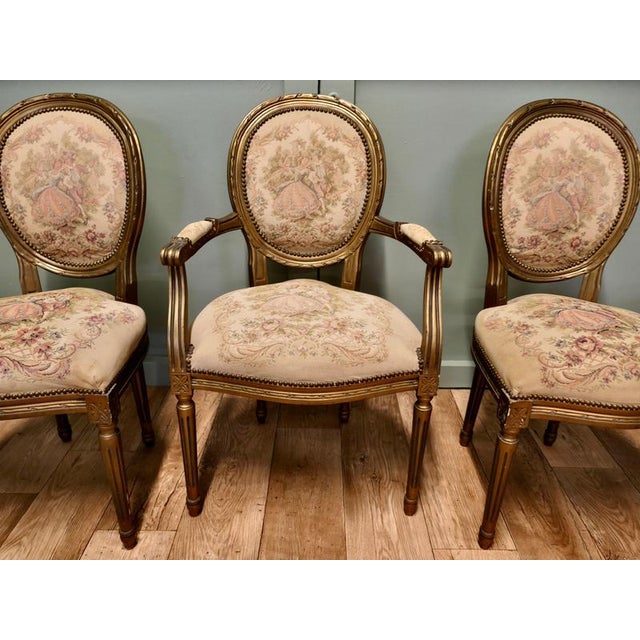 French Louis XVI Style Salon Armchairs, Set of 5 For Sale - Image 3 of 8