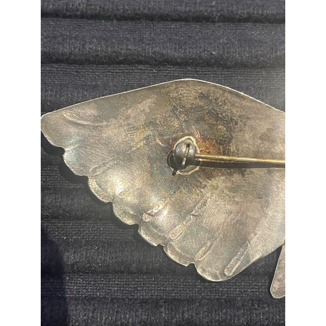 1900 - 1909 Antique Navajo Hand Done Eagle Brooch Sterling Silver 7 Turquoise Early Fred Harvey For Sale - Image 5 of 6