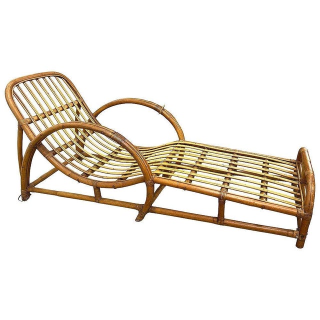 Restored Two-Strand "Half Moon" Rattan Cup Seat Chaise Lounge For Sale - Image 9 of 12