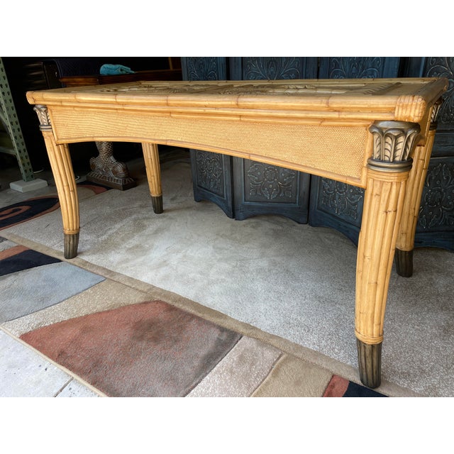 Vintage 1980's Bamboo and Wicker Dining Table Base For Sale - Image 4 of 10
