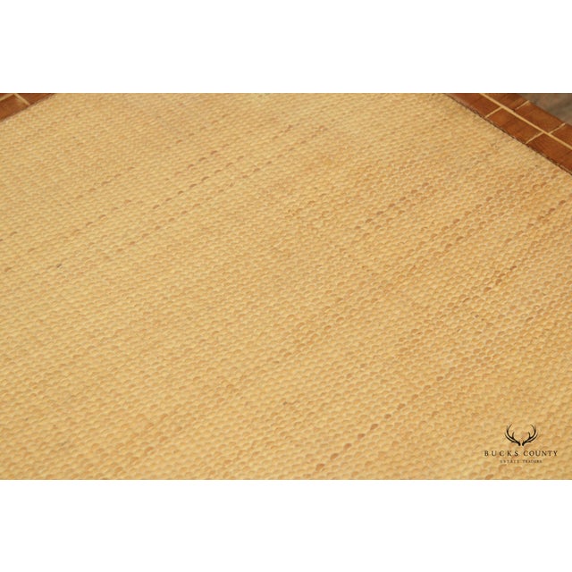 Mid Century Modern Wooden Block Carved Tile Parsons Coffee Table with Wicker Top For Sale - Image 4 of 13