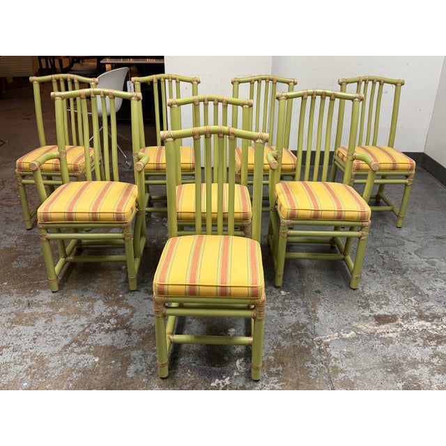 McGuire Furniture Pistachio Bamboo + Leather Dining Table + Set of Eight Chairs For Sale - Image 10 of 12