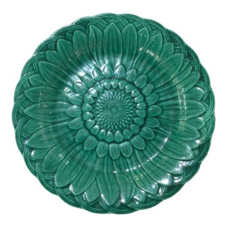19th Century Green Majolica Sunflower Plate For Sale
