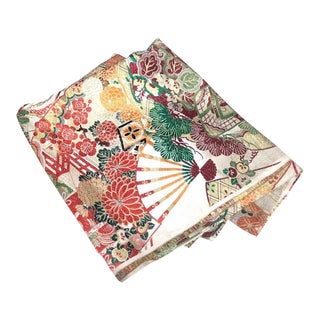 Embroidered Metallic Silk Asian Textile Panel or Table Runner For Sale