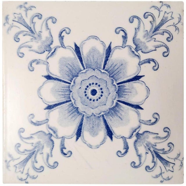 Art Deco White and Blue Flower Glazed Tiles by Le Glaive, 1920 For Sale - Image 13 of 14