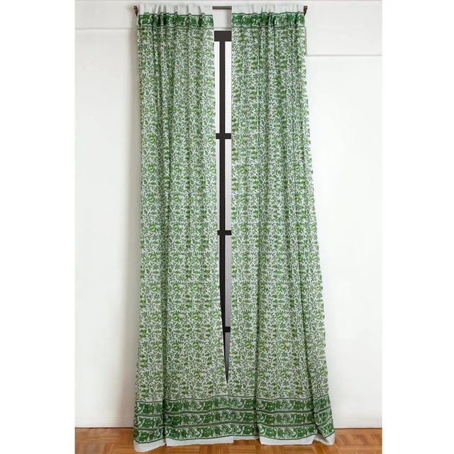 Indian Aria 45" X 96" Green Curtain For Sale - Image 3 of 4