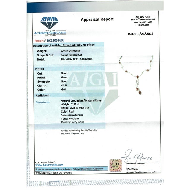 Ruby Red AGI Certified Natural Burma Ruby and Diamond Necklace 18 Karat White Gold For Sale - Image 8 of 18