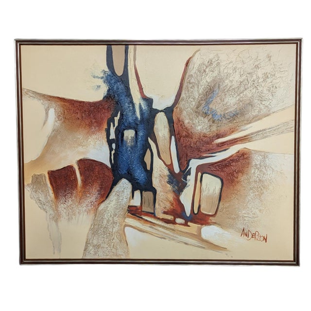 1960s Signed Anderson Abstract Desert Landscape Oil Painting, Mid-Century Modern Framed Art For Sale - Image 13 of 15