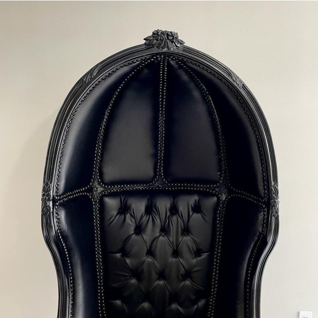 1960s French Balloon Chair Black Leather Throne Chair Canopy Chair
