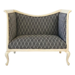 Louis XV Style Ivory Painted Settee With Black Fabric For Sale