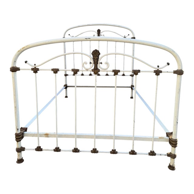 Antique Wrought Iron and White Brass Bed, 1900 For Sale - Image 10 of 16