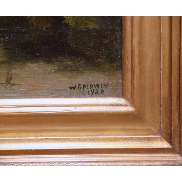 English Early 20th Century Oil Landscape Painting by W. Baldwin in Giltwood Frame For Sale - Image 3 of 8