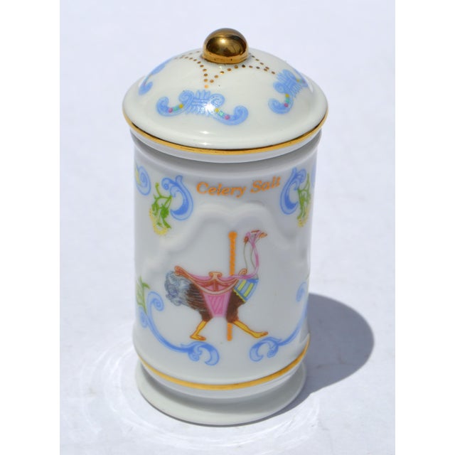 1993 Lenox Carousel Celery Salt Spice Fine Bone Ceramic Porcelain Jar Gold Trim Collectible For Sale - Image 14 of 14