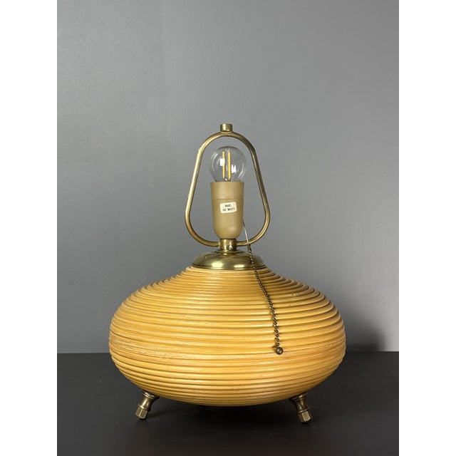 Mid-Century Modern Pencil Reed Rattan Bamboo and Brass Mushroom Table Lamp, Italy, 1970s For Sale - Image 3 of 18