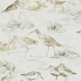 Sanderson Estuary Birds Wallpaper in Mist/Ivory - a Sample For Sale