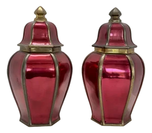 Vintage Rosenthal-Netter Brass and Enamel Ginger Jars–a Pair