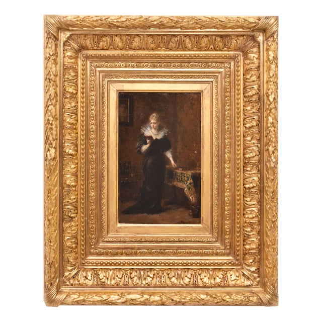 Charles François Pécrus, Portrait of Lady Reading, 1800s, Oil on Wood, Framed For Sale