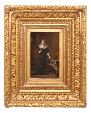 Charles François Pécrus, Portrait of Lady Reading, 1800s, Oil on Wood, Framed