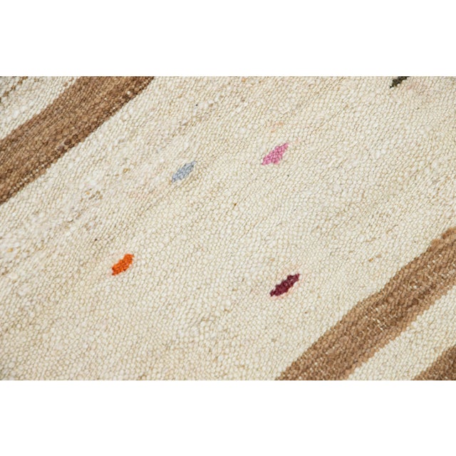 Textile Vintage Turkish Kilim Flatweave Beige Stripes Wool Runner For Sale - Image 7 of 9
