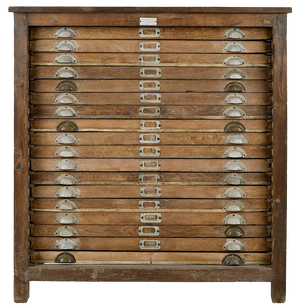 Printing Press Cabinet with 18 Drawers in Solid Wood