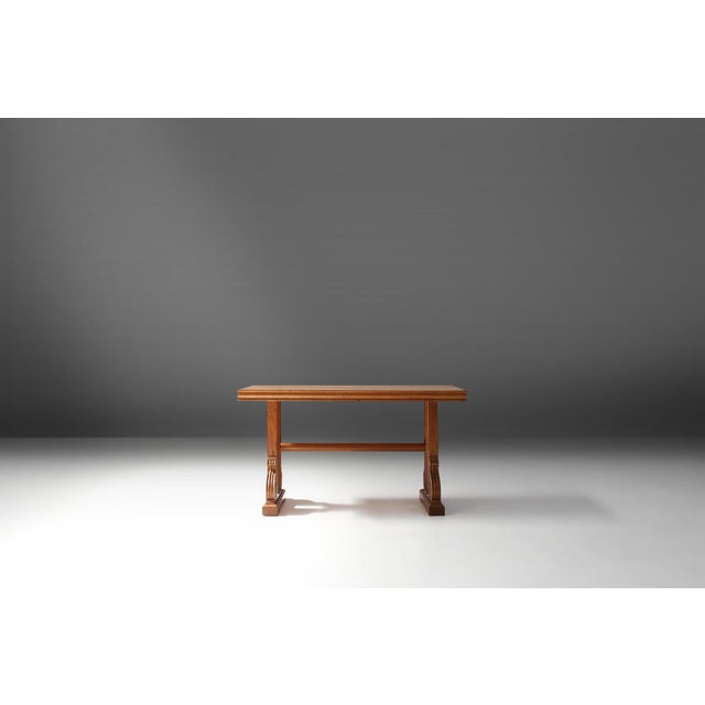 Art Deco Oak Coffee Table with Sculpted Details, Belgium, 1940s For Sale - Image 9 of 12