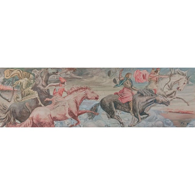 Antique Distressed Four Horsemen Watercolor Painting For Sale In Seattle - Image 6 of 6