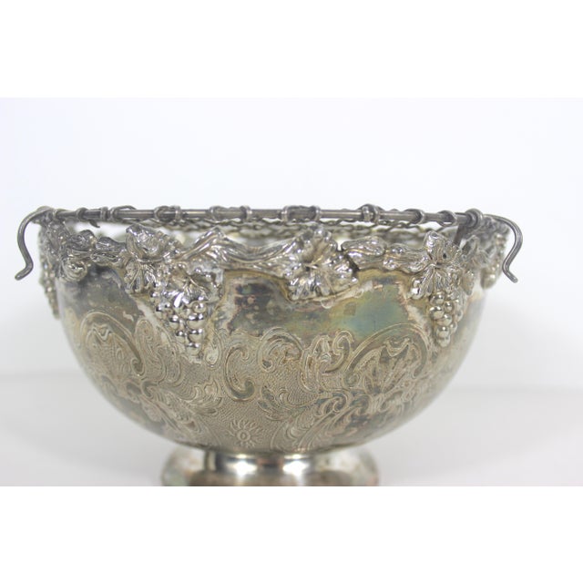 Embossed Silver Plate Pedestal Rose Bowl Double Wire Frog Vintage Two Piece Pansy Holder Vase for Flower Arranging, Bouquet, Ikebana, Patina For Sale - Image 10 of 12