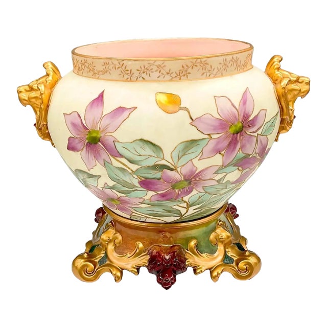 French Hand Painted & Gilt Limoges Porcelain Jardiniere / Base For Sale