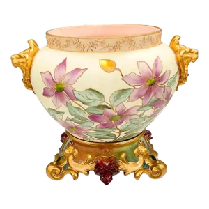 French Hand Painted & Gilt Limoges Porcelain Jardiniere / Base