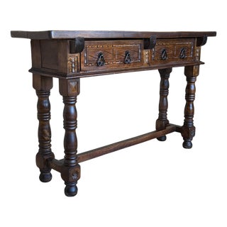 Early 20th Century Spanish Console Table with 2 Drawers and Turned Legs For Sale