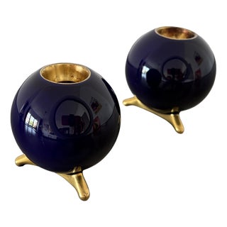 Cobalt Candlesticks from Lindner Kueps Bavaria, Germany, 1950s, Set of 2 For Sale