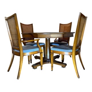 1960s Weiman Sunburst Octagonal Dining Table and Cane-Back Chairs For Sale