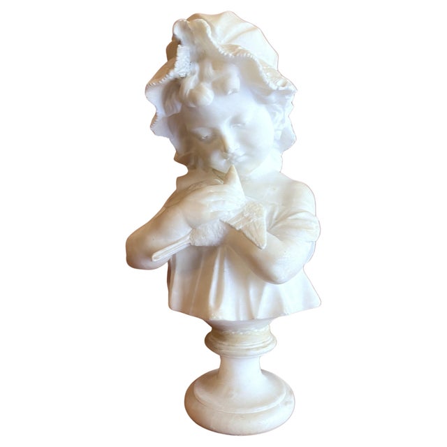 19th Century Italian Hand-Carved Alabaster Bust Sculpture of Young Girl For Sale - Image 12 of 12
