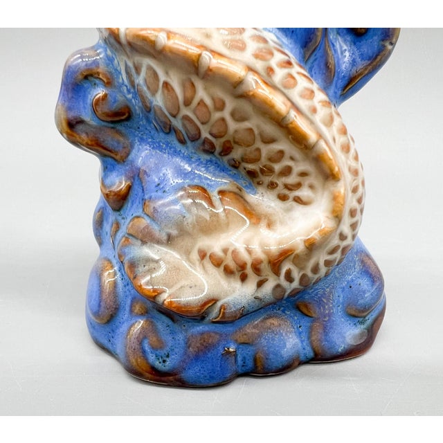 Pair of Vintage Ceramic Asian Style Dragons on Cobalt Blue Waves – Sculptural Figurines - Chinoiserie, Mid Century Modern Eclectic, Hollywood Regency For Sale - Image 13 of 13