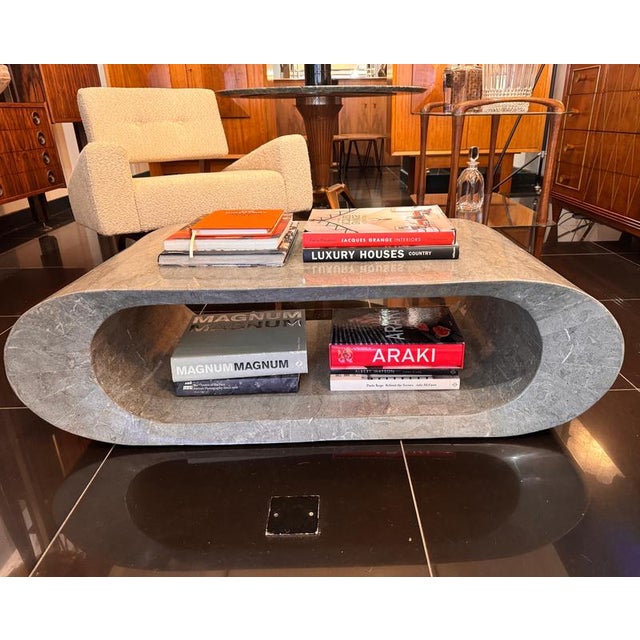 Cream Geometric Tessellated Grey Marble Coffee Table, 1980s For Sale - Image 8 of 9